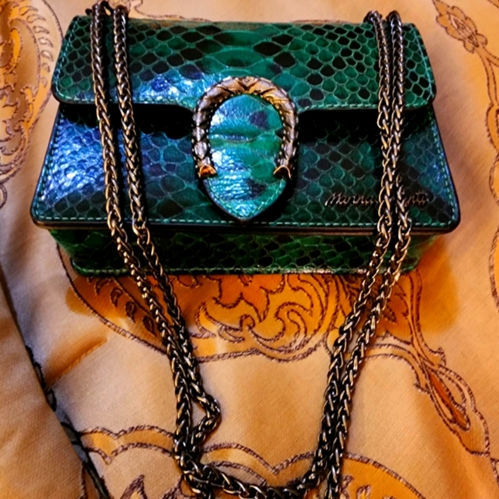 A green Italian leather handbag crossbody  or satchel